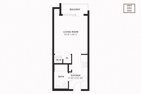 Floor plan for studio, 1 bath, 413 sqft